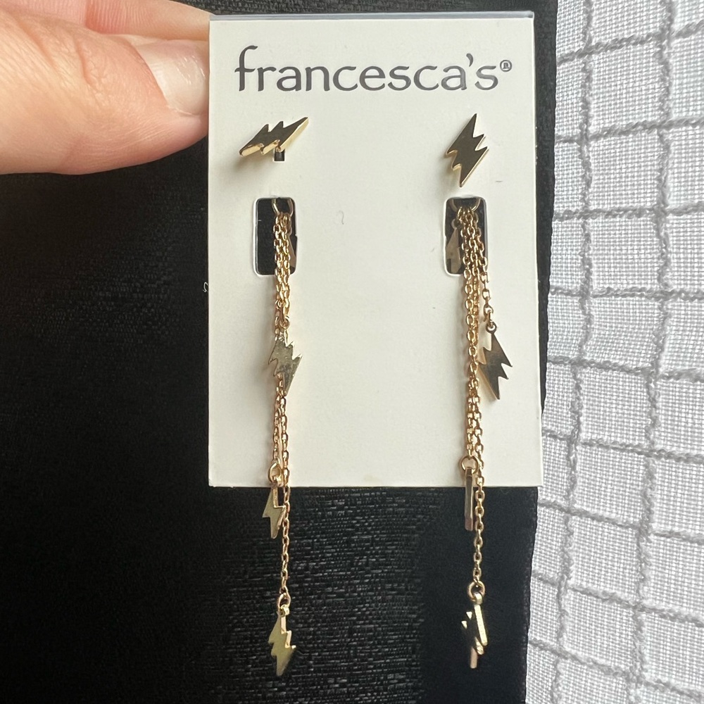 Lighting bolt earrings, never worn, dangling earrings.